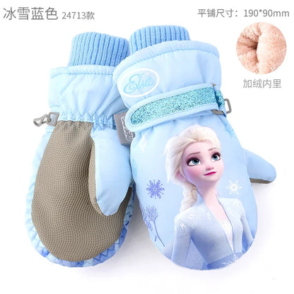 Hasbro Princess Elsa Finger Ski Gloves - Cute Kawaii Velvet, Thickened & Waterproof Gloves for Girls, Warm Winter Kids Gloves