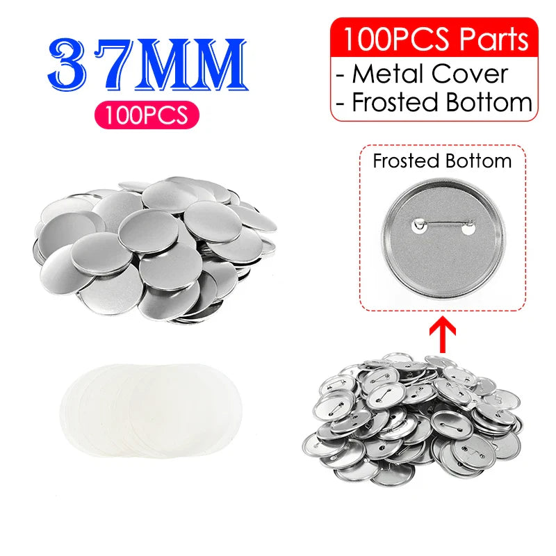 100 Sets Round Badge Pin Button Maker Machine - 25/32/37/44/58MM, DIY Punch Press Machine, Manual Badge Parts Consumables