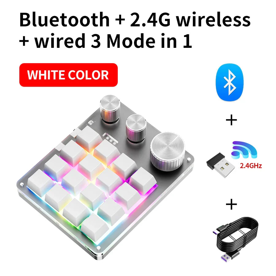 2.4G Bluetooth Mechanical Keyboard – 16-Key Custom USB with Knob, Volume Control, Macro & Gaming Modes