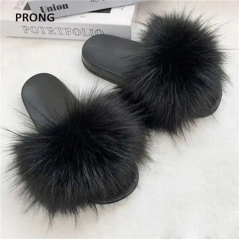 Summer Faux Fur Slippers for Women – Indoor Plush Furry Slides, Fluffy Flip Flops & Casual House Shoes