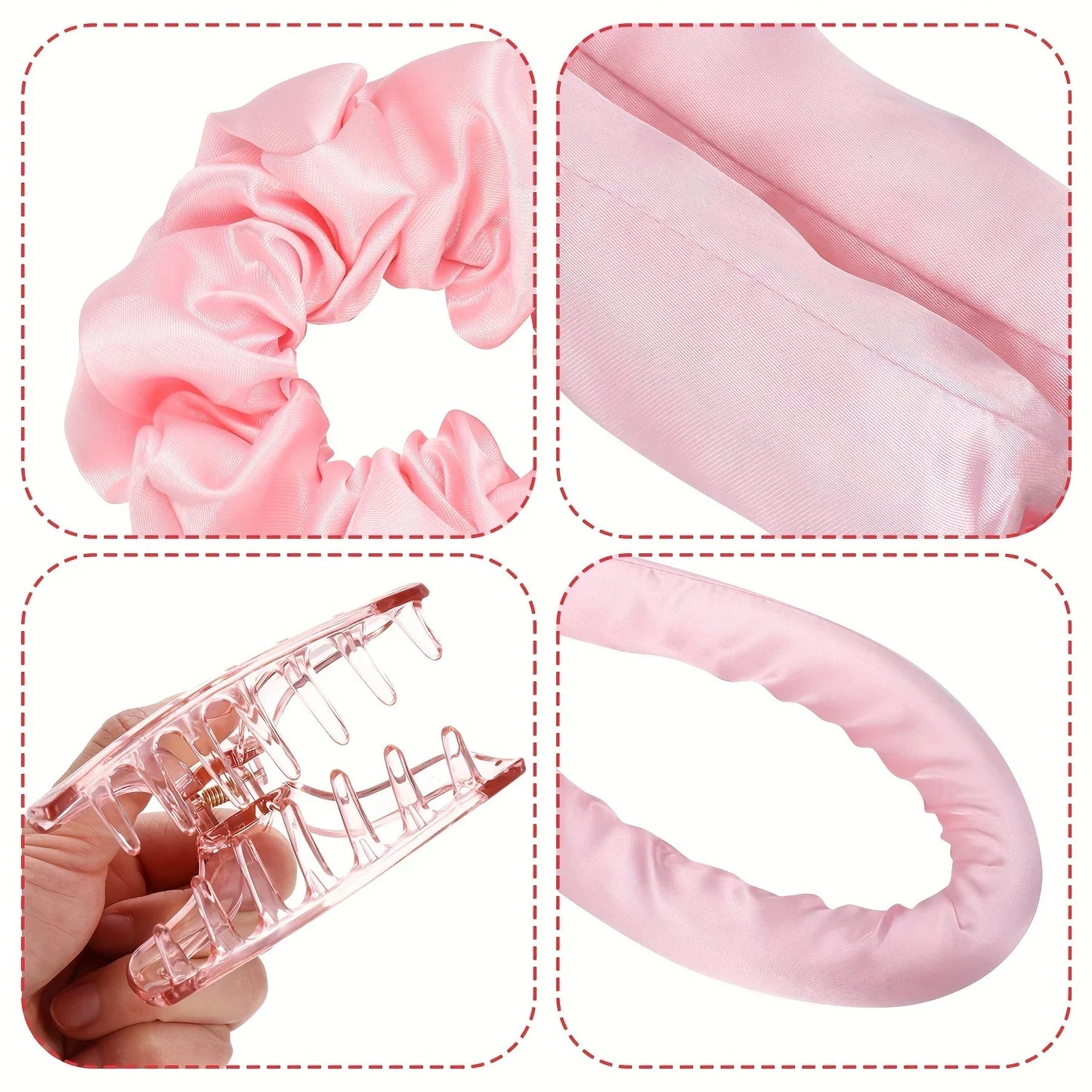 4-Piece Heatless Curling Rod Set - Silk Curls Ribbon Hair Rollers with Soft Headband - No Heat Sleeping Solution
