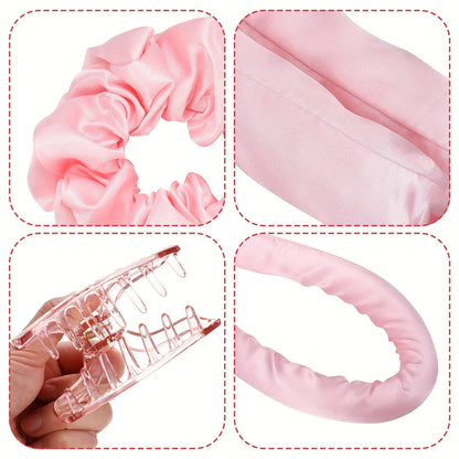 4-Piece Heatless Curling Rod Set - Silk Curls Ribbon Hair Rollers with Soft Headband - No Heat Sleeping Solution