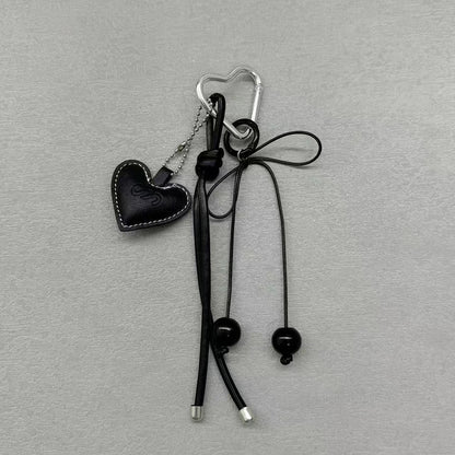 Y2K Leather Rope Keychain with Cherry Bow – Cute 3D Heart Bag Pendant Cartoon Keyring & Anti-Lost Phone Lanyard