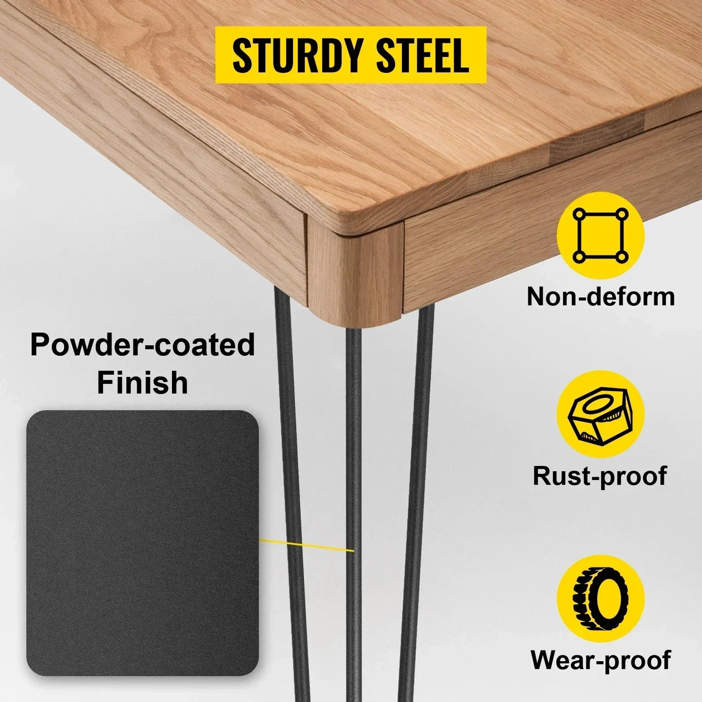 VEVOR 4Pcs Metal Hairpin Table Legs – 16-40 Inch, 3-Rod Design for DIY Furniture, Bench, Dining, Coffee Table