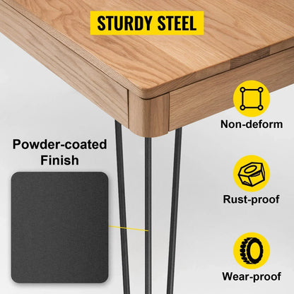VEVOR 4Pcs Metal Hairpin Table Legs – 16-40 Inch, 3-Rod Design for DIY Furniture, Bench, Dining, Coffee Table