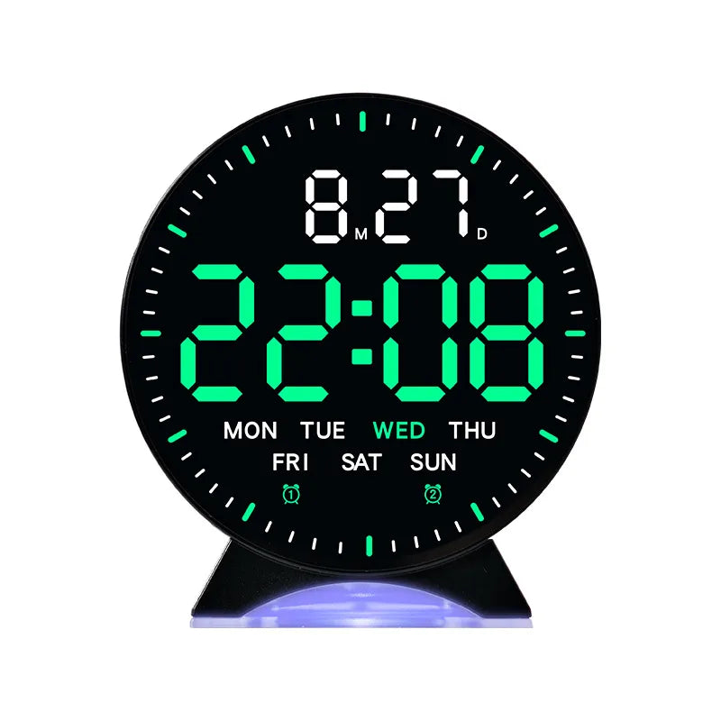 LED Digital Alarm Clock with Adjustable Brightness — Week, Date & Seconds Display, 2 Alarms, 12/24H Table Clock with Ambient Light