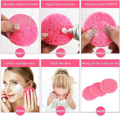 50–1000PCS Natural Wood Pulp Compressed Face Wash Sponges – Foaming Facial Cleansing Puffs for Skincare & Makeup Removal