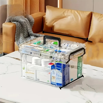 Large Capacity Double-Layer Medicine Organizer Box – Waterproof Transparent Storage for Home & Travel