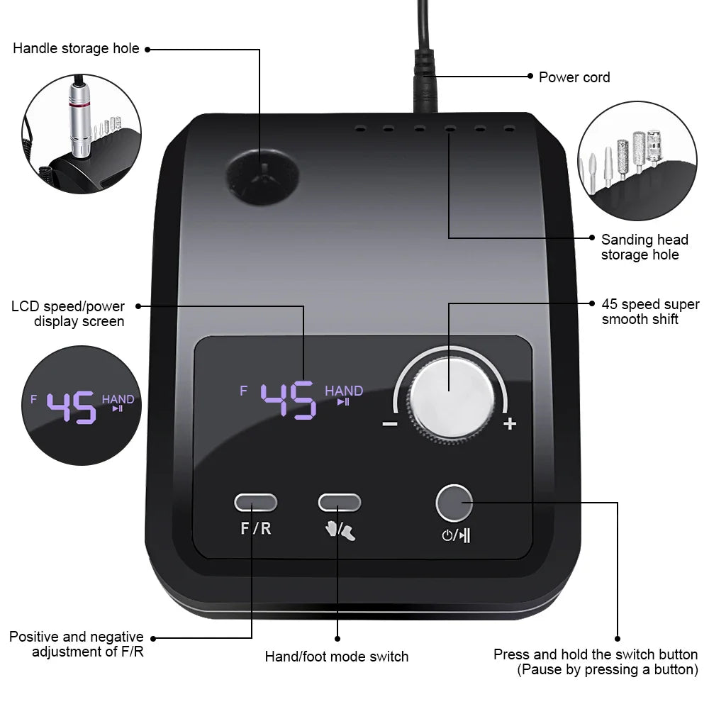 45000 RPM Electric Nail Drill Machine, Professional Metal Manicure Pen, HD Display Nail File & Sander for Nails