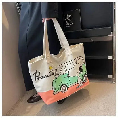 Snoopy Cartoon Canvas Bag – Large Capacity Student, Tutoring, and Messenger Shoulder Bag for Women