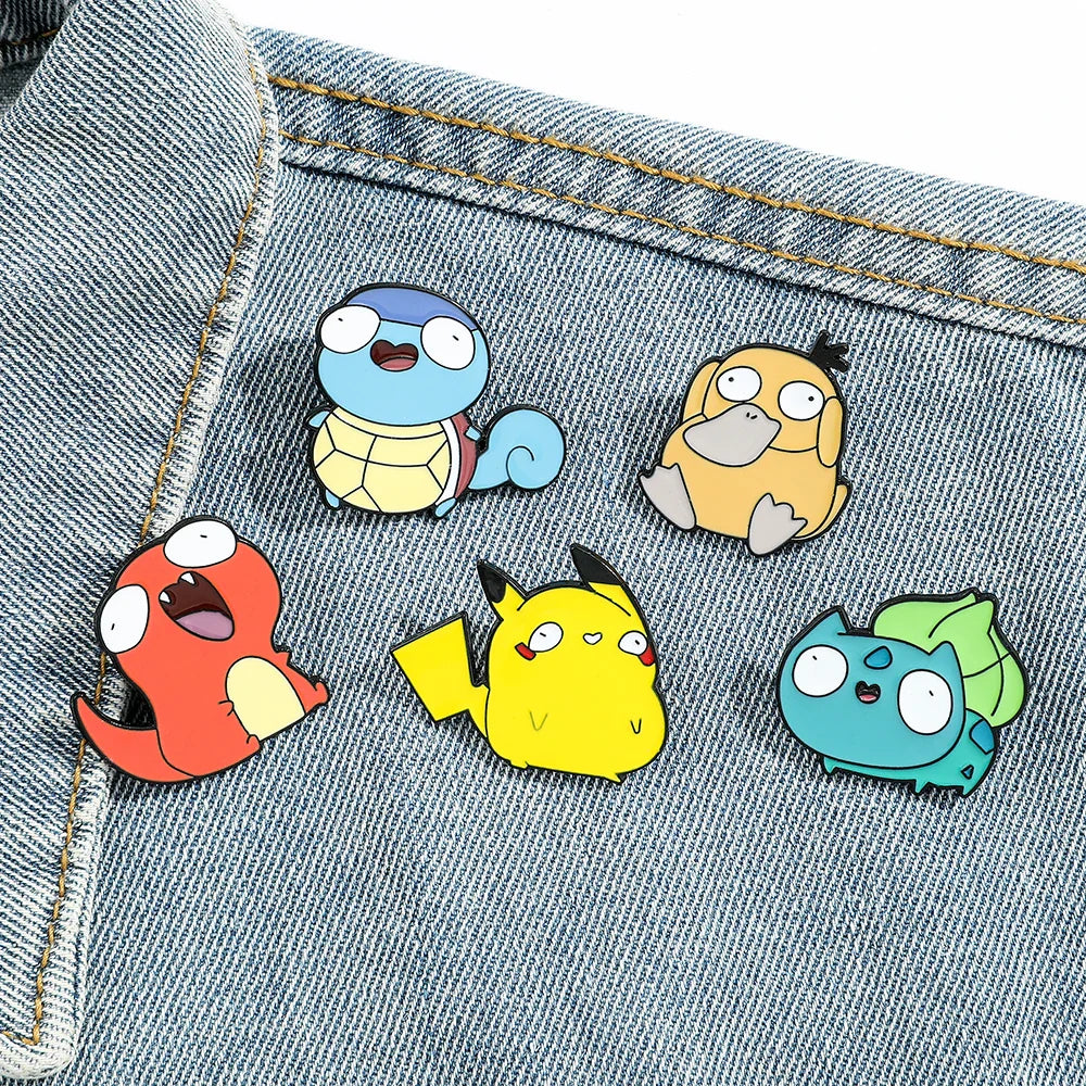 Kawaii Anime Enamel Pins — Cute Psyduck, Pikachu & Charmander Brooches for Kids, Hats & Accessories Gifts