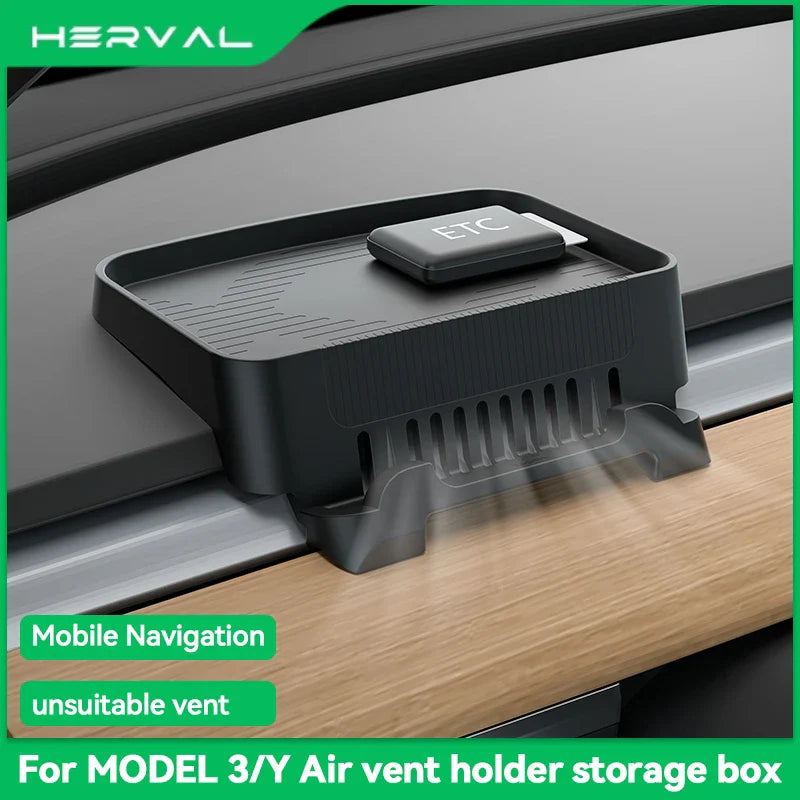 Herval Silicone Air Vent Phone Holder & Storage Tray for Tesla Model Y/3 Highland – Car Tissue Box Organizer Accessory