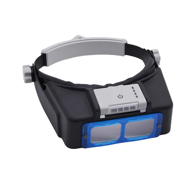 Head-Mounted Magnifying Glasses with USB Charging — 4 LED Lights for HD Reading & Battery Display