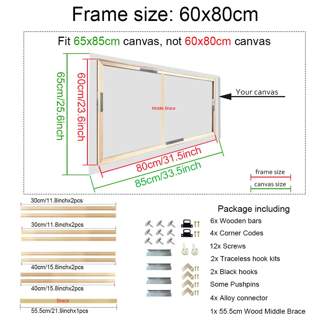 Wooden Canvas Frames – 30x40, 40x50, 50x70, 60x90cm for Photos, Oil Paintings & Diamond Painting Wall Art