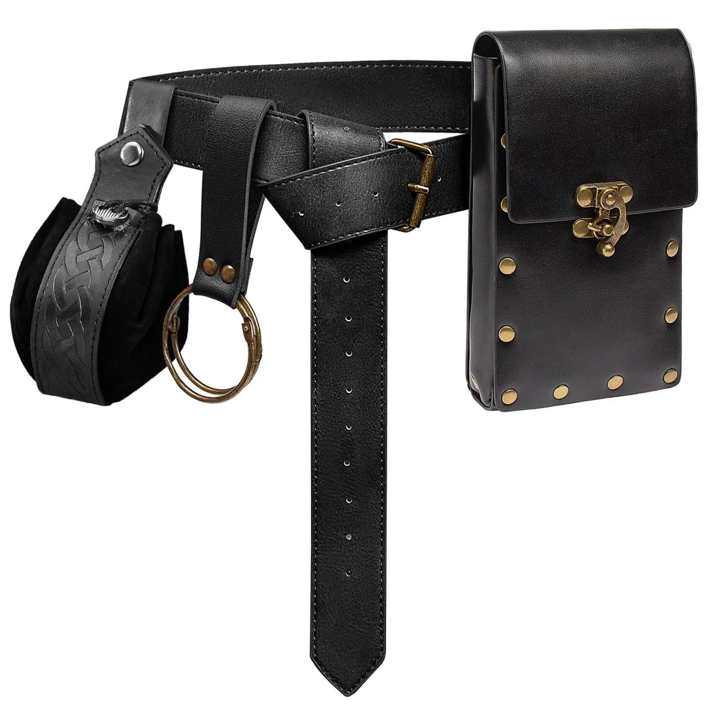 Medieval Cosplay Leather Belt Set – Copper Coin Waist Bag for Renaissance Dress, Steampunk Role-Playing & Halloween Costume