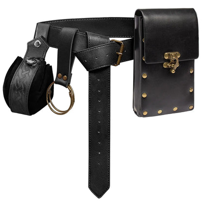 Medieval Cosplay Leather Belt Set – Copper Coin Waist Bag for Renaissance Dress, Steampunk Role-Playing & Halloween Costume