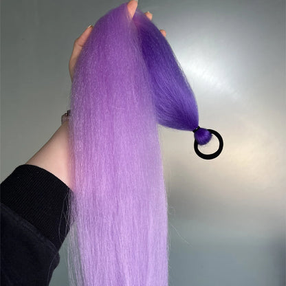 2Pcs Purple Synthetic Ponytail Extensions – Long Straight Hair Accessories with Rubber Bands for Women & Halloween