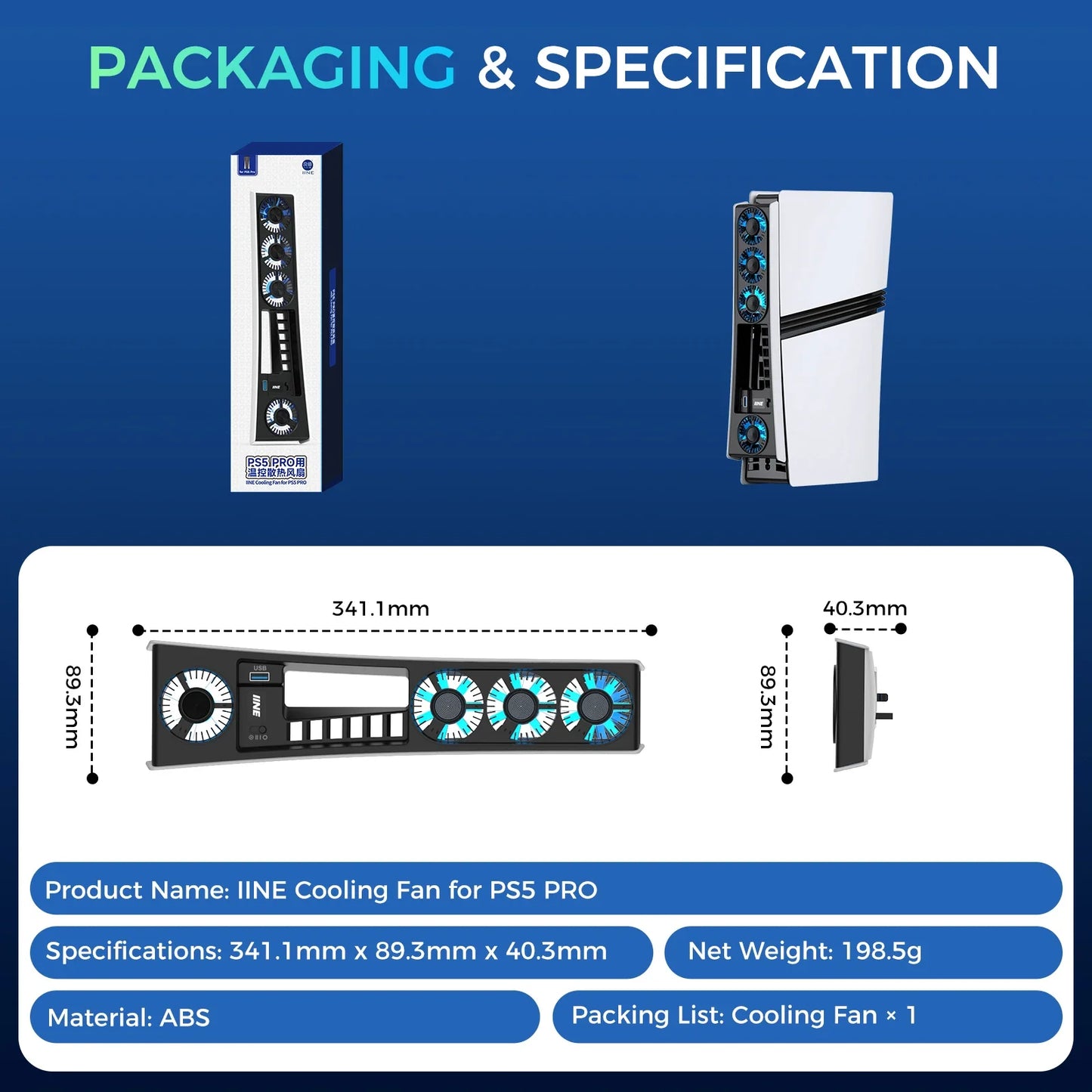 IINE PS5 Pro Cooling Fan – 2-Speed Smart Cooling for PS5 Pro Disc & Digital Edition