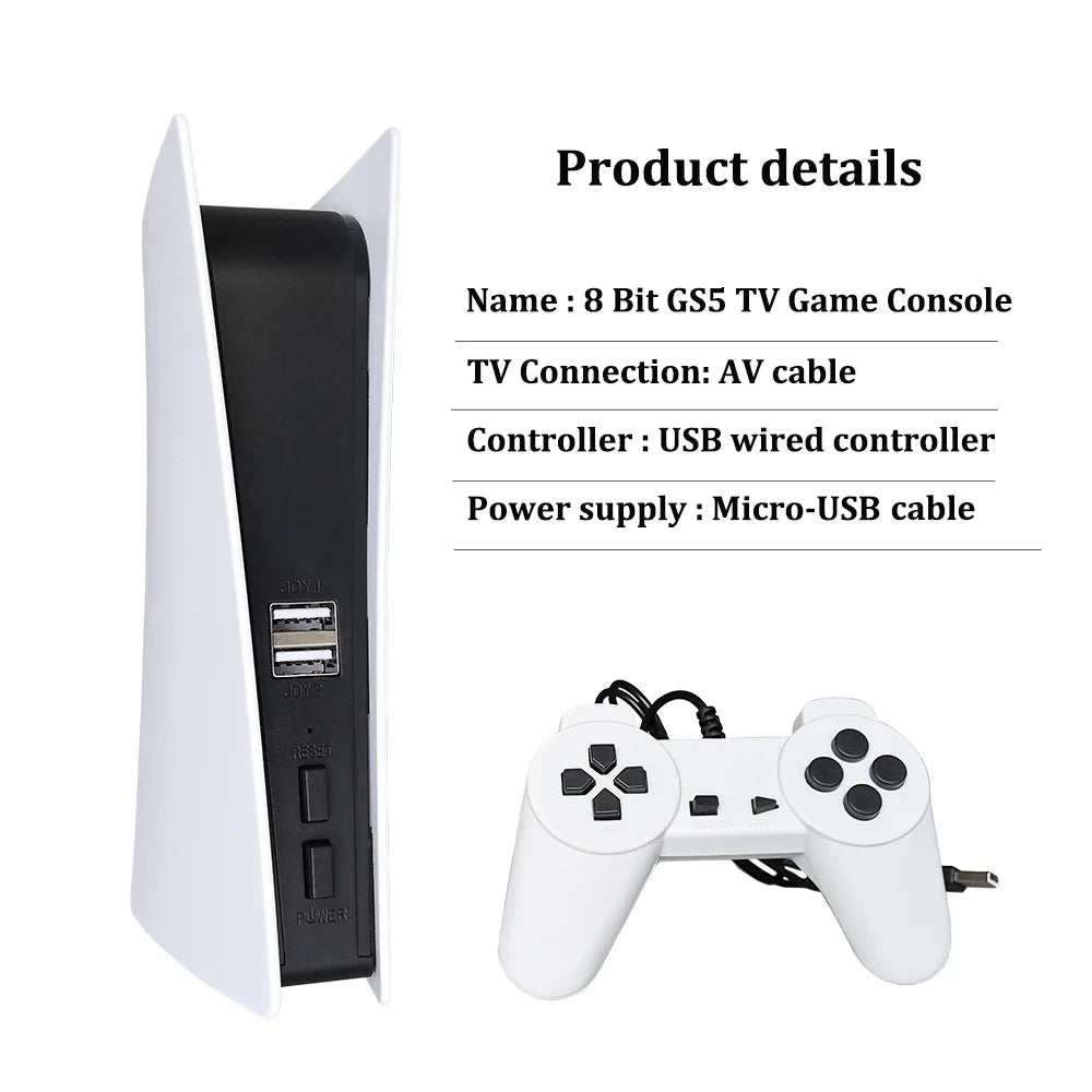 GS5 8-bit TV Video Game Console - AV Output, USB Plug & Play, Supports 200+ Nostalgic Games, Mini Classic Retro Game Station