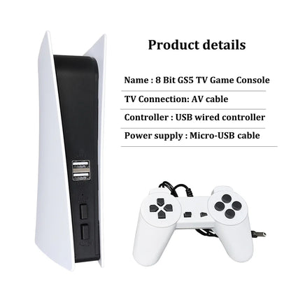 GS5 8-bit TV Video Game Console - AV Output, USB Plug & Play, Supports 200+ Nostalgic Games, Mini Classic Retro Game Station