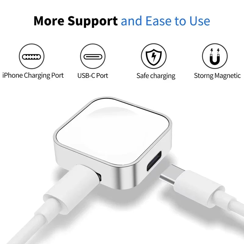 Portable Wireless Type-C & 8-Pin Charger – Fast Charging Dock for Apple Watch Series 1-9 & SE Ultra