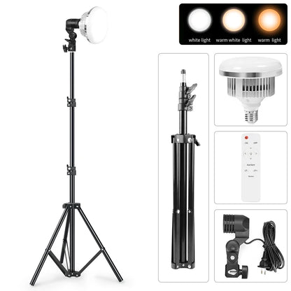 85W E27 LED Photographic Lighting Bulb – Dimmable Daylight Lamp with Remote Control for Photo Studio Softbox