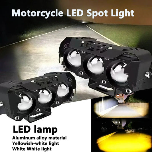 12V/24V Mini Lens LED Headlight – Dual Color Hi/Low Beam Motorcycle & Vehicle Fog Light