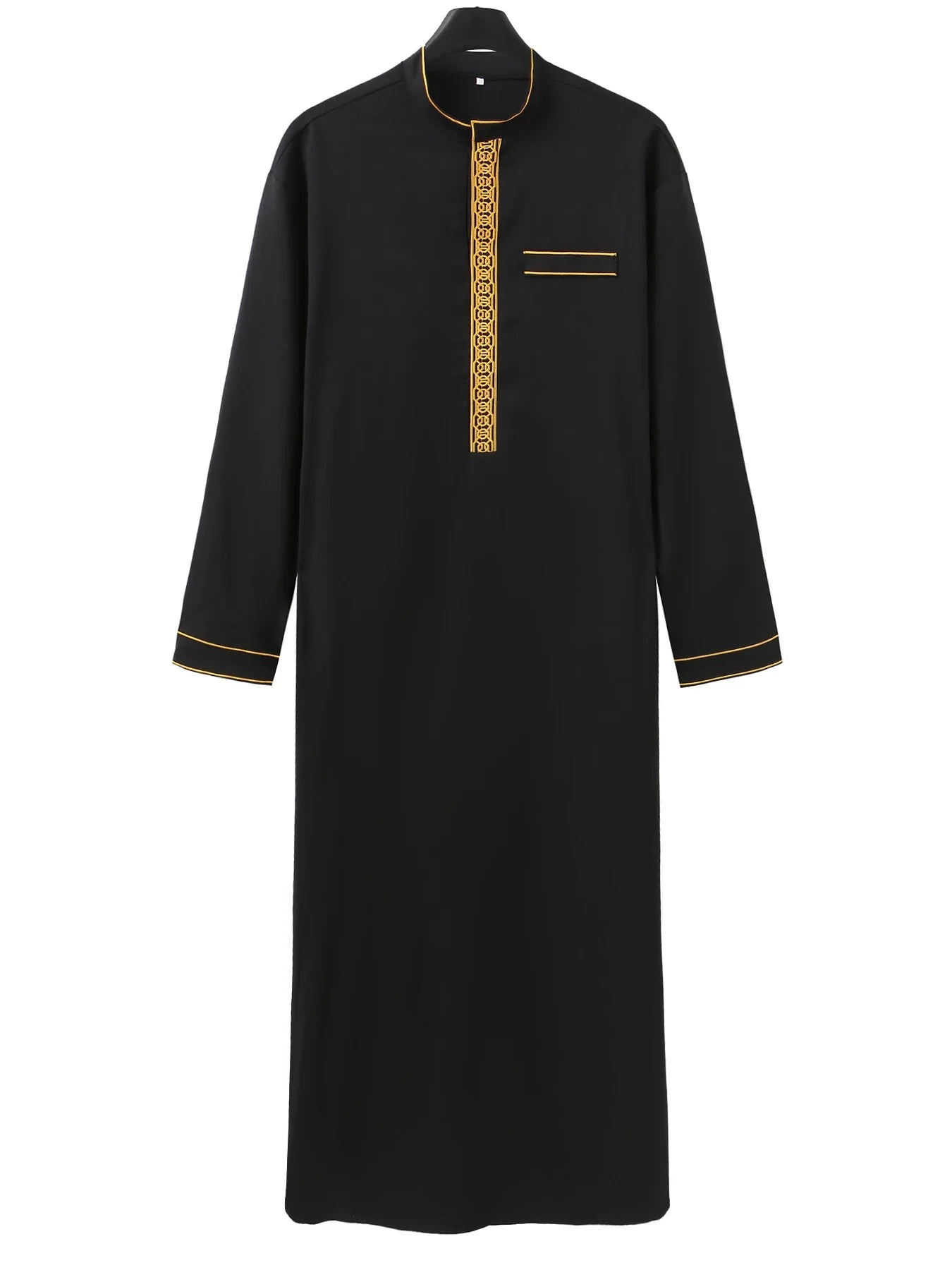 Men’s Embroidered Arabian Thobe - Traditional Islamic Long Sleeve Robe with Stand Collar