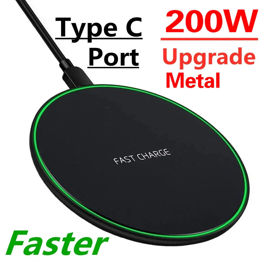 200W Fast Wireless Charger Pad — Induction Charging for iPhone 16/15/14/13/XS Max/Mini/X/XR & Samsung Xiaomi Huawei