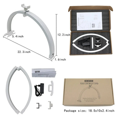 Foldable LED Half Moon Nail Table Lamp: 56cm Crescent Design for Manicure Desktop - Beauty Salon Fill Lighting
