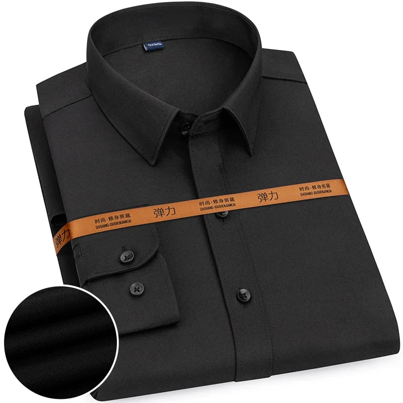 Men's Solid Color Long Sleeve Shirt - Slim Fit Formal Business Casual Dress Shirt