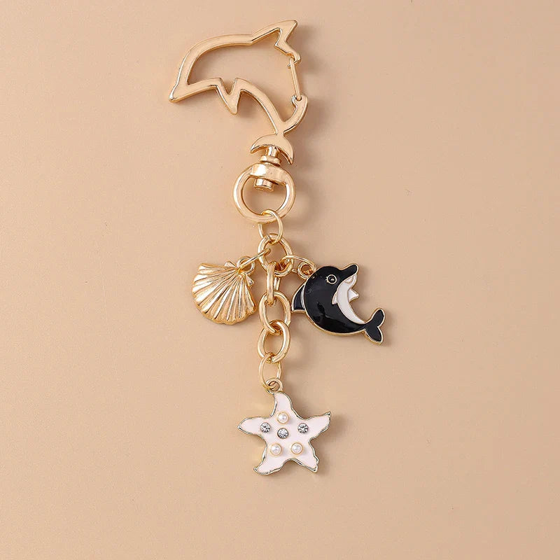 Summer Beach Shell Keychain – Octopus and Starfish Marine Life Pendant for Women, Girls, Handbag Decor, and Gifts