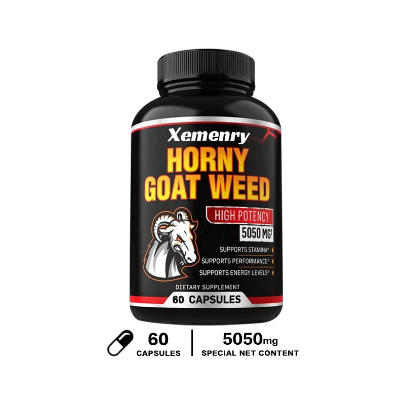 Men’s Horny Goat Weed 5050mg Capsules – Herbal Male Vitality Supplement with Black Pepper Extract for Energy & Performance Support