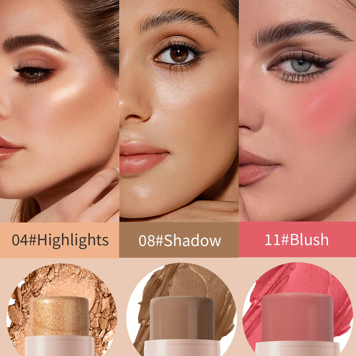 Multi-Color Natural Conforming Shadow Repair Stick – 3D Light Concealer, Blush & Multi-Functional Highlight Stick