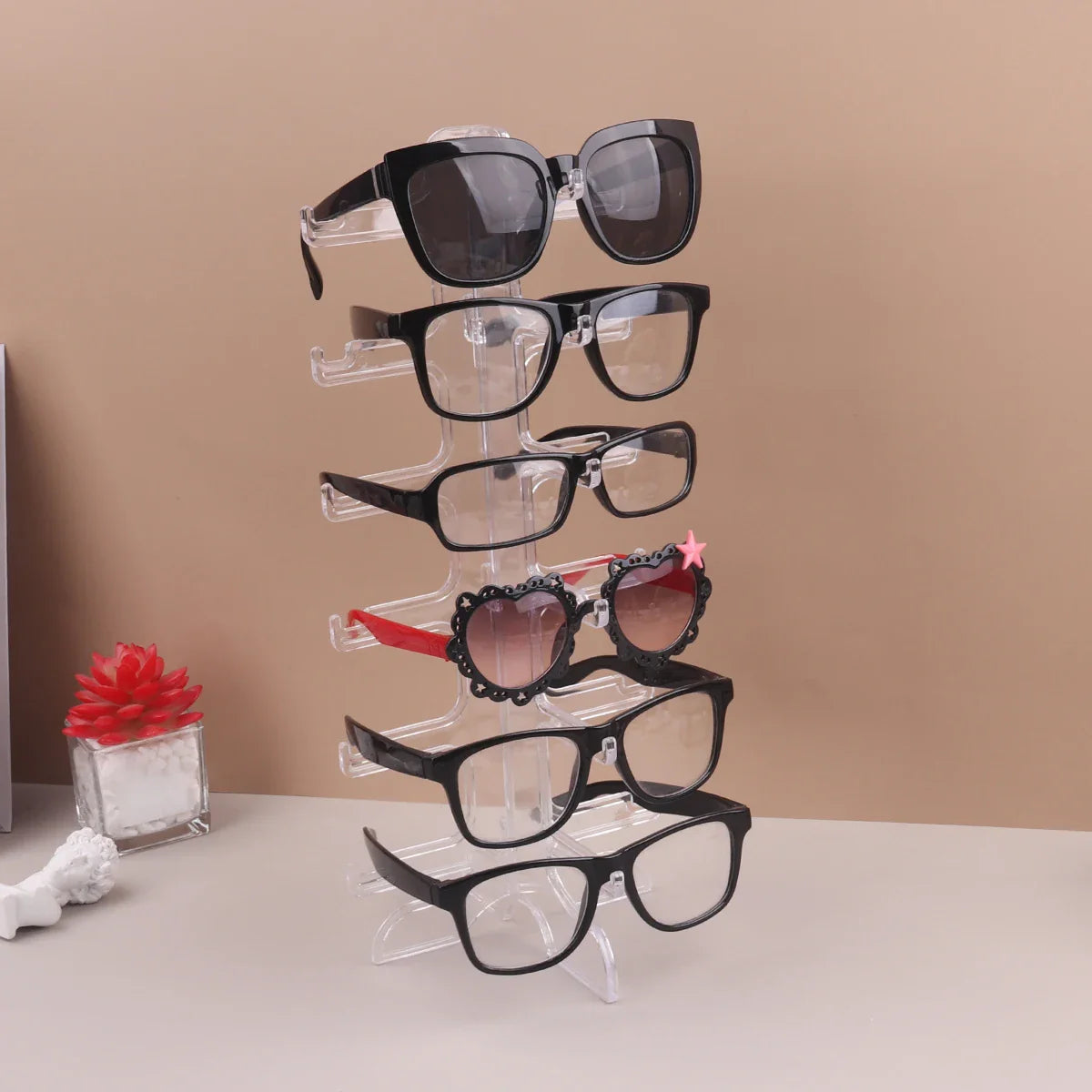 Plastic Sunglasses Display Rack – Eyeglasses Storage Stand for Home Organizer