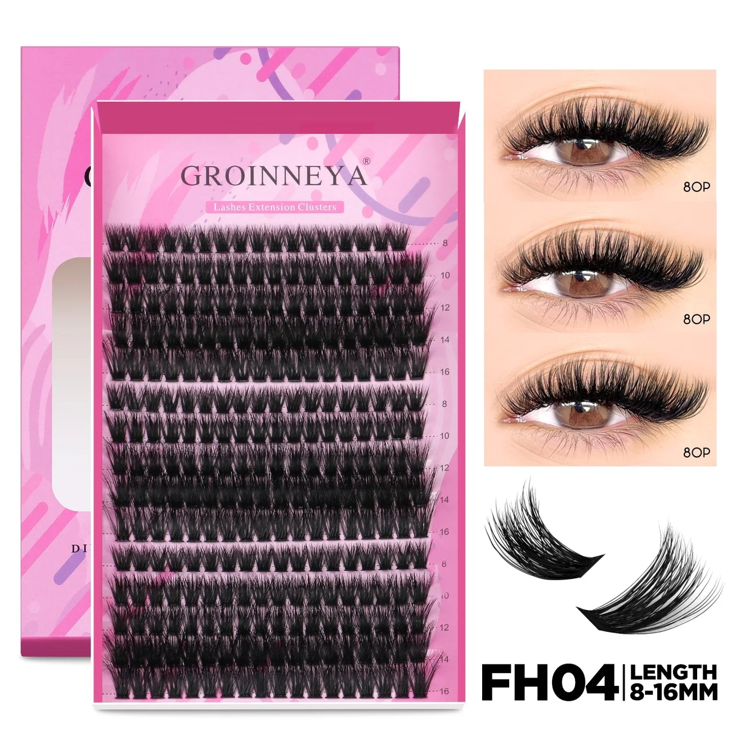 GROINNEYA DIY Lash Extension Kit – Cluster & Individual Lashes Set with Lash Bond & Seal for At-Home Eyelash Extension Makeup