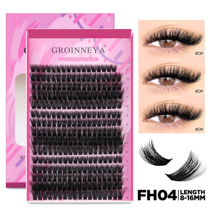 GROINNEYA DIY Lash Extension Kit – Cluster & Individual Lashes Set with Lash Bond & Seal for At-Home Eyelash Extension Makeup
