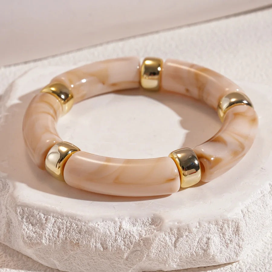 Leopard Print Bamboo Tube Acrylic Bracelets - Retro Stretch Beaded Bangles for Women & Men, Stackable Jewelry Gift