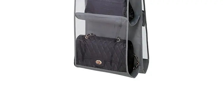 6-Pocket Hanging Handbag Organizer – Gray Waterproof Storage Bag with Hanger for Closet, Door & Wall