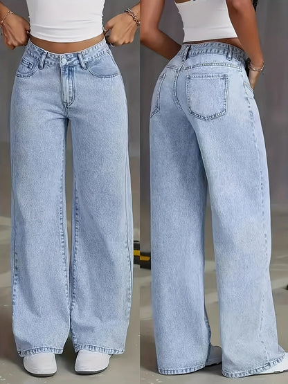 Women’s Y2K Wide Leg Jeans – Light Blue Loose-Fit Stretch Denim Pants, Casual Fashion for All Seasons