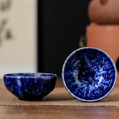 45ml Household Ceramic Teacup – Kiln Change Satin Blue Master Cup for Tea Tasting & Jianzhan Teahouse Teaware