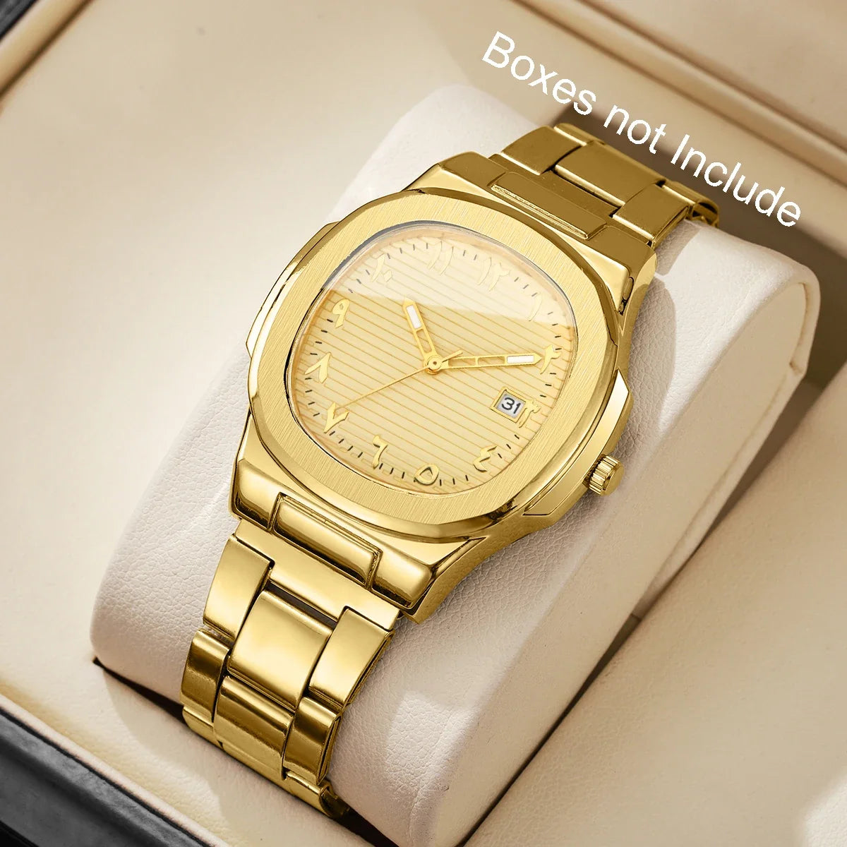Luxury Men’s Business Watch - Square Dial Stainless Steel Quartz Watch with Calendar