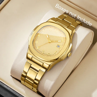 Luxury Men’s Business Watch - Square Dial Stainless Steel Quartz Watch with Calendar