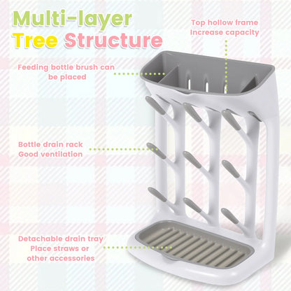 Baby Bottle Drying Rack - Space-Saving Countertop Holder with Detachable Tray Organizer