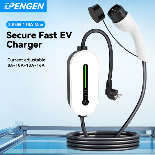IPENGEN Portable EV Charger 16A 3.5KW Type 1 & Type 2 GBT Plug 1-Phase Wallbox Charging Station 3.5m Cable for Electric Vehicles