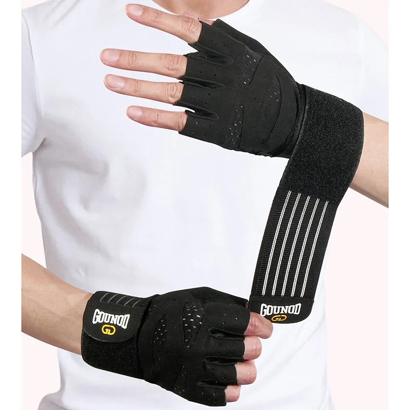 GOUNOD Weightlifting Gloves with Wristband Support: Breathable Anti-Slip Sports Gym Gloves for Bodybuilding, Powerlifting, Fitness Training