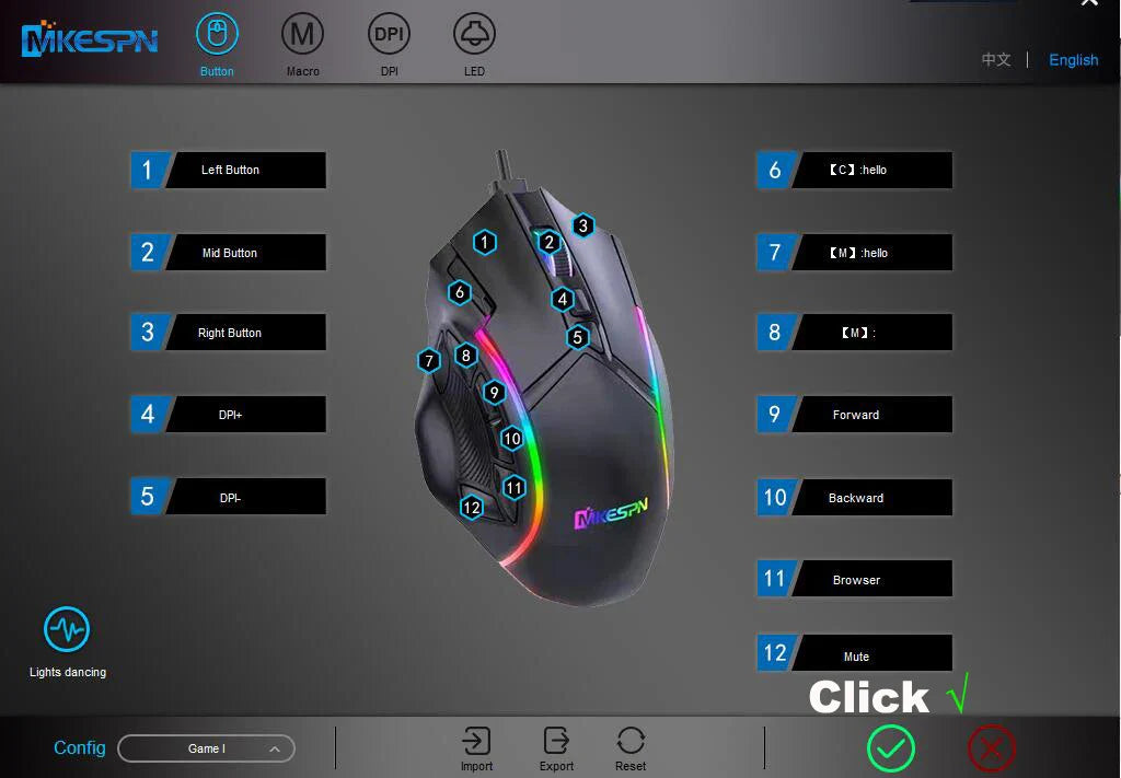 12800DPI RGB Gaming Mouse – Free Weight Macro with 12 Programmable Keys, 6-Level RGB Light for PC, Mac, PUBG, Laptop