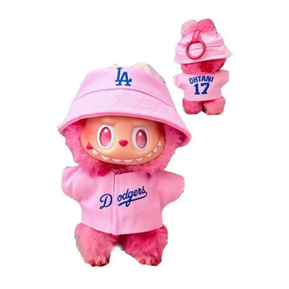 Labubu 15-17cm Doll Sports Outfit – LA Baseball & Trendy Tennis/Badminton Clothing, T-Shirt & Cargo Pants Set