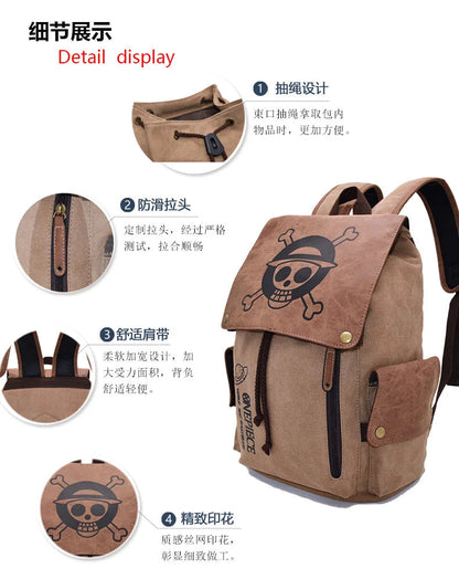 One Piece & Naruto Anime Canvas Backpack — School Shoulder Bag for Primary & Secondary Students, Gift Idea
