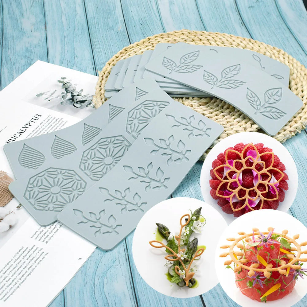 Various Leaves & Geometric Flower Silicone Cake Lace Mold — Cake Decorating Border Tool for Baking